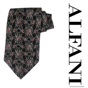 ALFANI Mens 100% imported silk mens tie black background with red rose pattern
